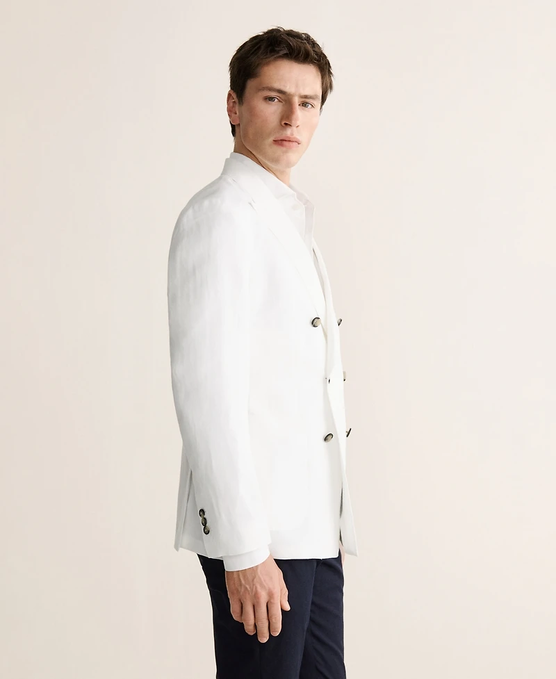 Mango Men's Slim-Fit Linen-Blend Double-Breasted Blazer