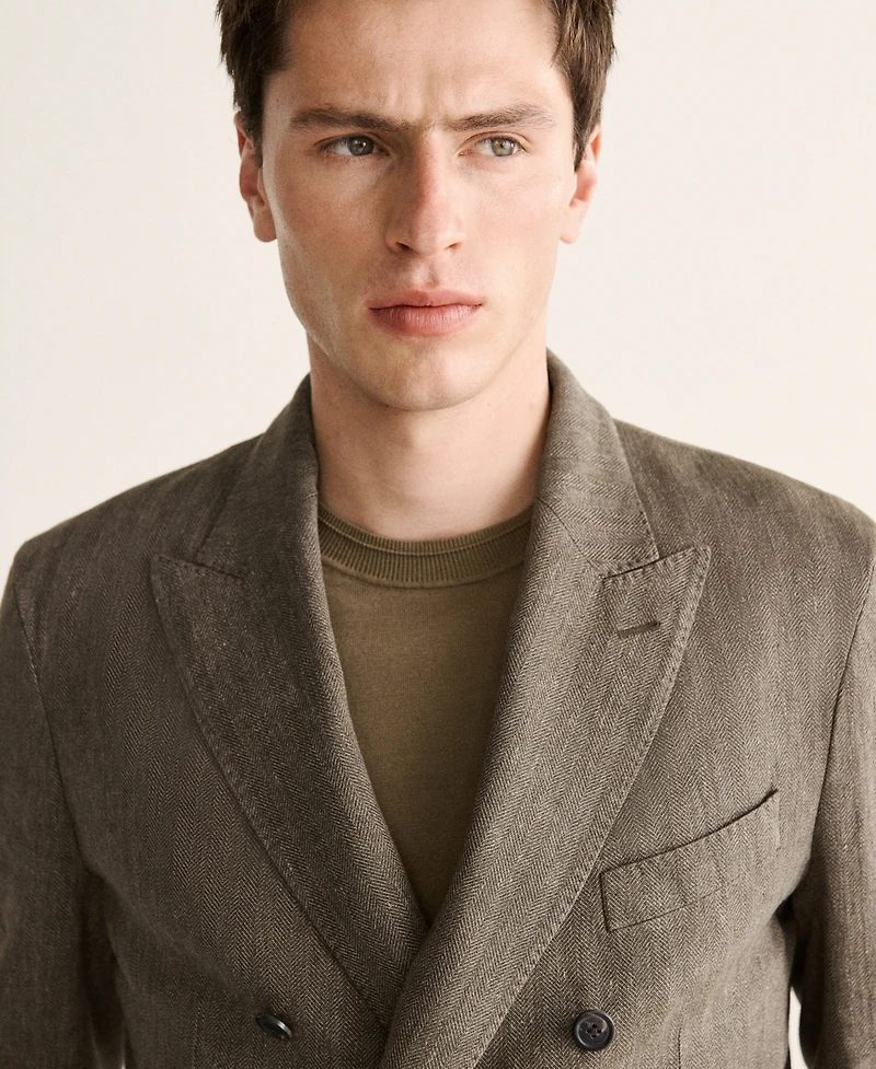 Mango Men's Slim-Fit Linen-Blend Double-Breasted Blazer