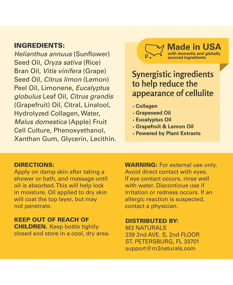 M3 Anti-Cellulite Massage Oil, Grapefruit & Lemon | 8oz