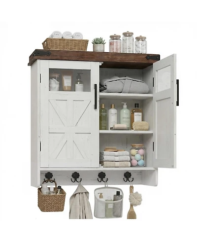 Midola Bathroom Wall Cabinet Over Toilet with Adjustable Shelves, Medicine Cabinet Storage Organizer for Bathroom Kitchen Garage, Hanging Towel Hook
