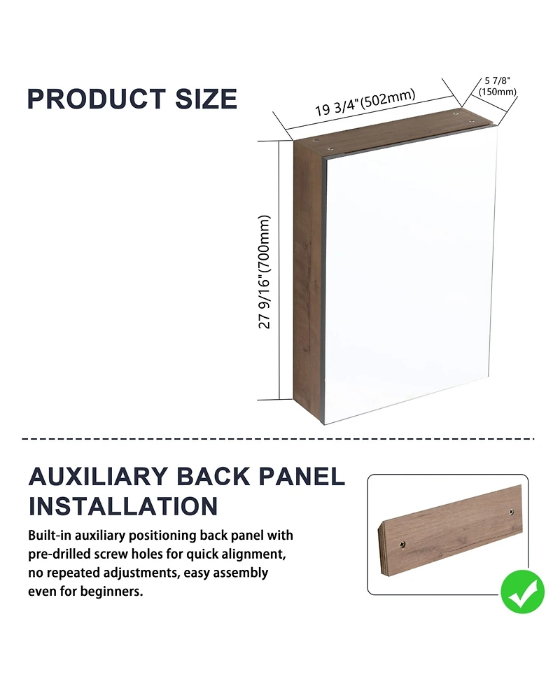 Midola 20" Bathroom Mirror Cabinet with Storage, Wall Mounted Medicine Cabinet with Mirror Door, Adjustable Glass Shelves, Plywood