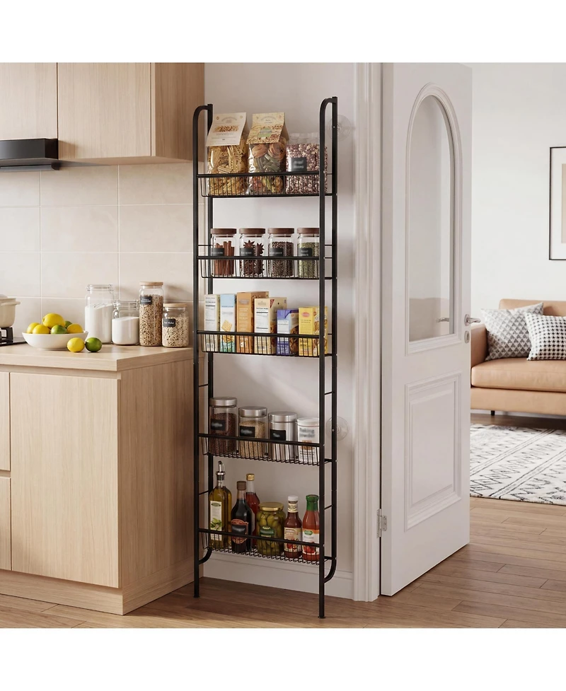 homfan Slim Space-Saving 5-Tier Bathroom Shelf - Tall Narrow Freestanding Storage Rack with Anti-Slip Base - for Behind Door, Kitchen, Laundry Room