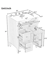 Busdays 24 Inch Freestanding Bathroom Vanity with Sink Solid Wood Mdf Cabinet One Flip Drawer Two Standard Drawers Adjustable Shelf