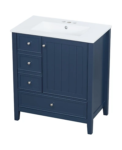 Busdays 30 Inch Bathroom Vanity with Sink One Cabinet and Three Drawers Solid Wood and Mdf Board