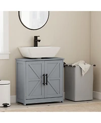 Busdays Farmhouse Pedestal Sink Storage Cabinet Bathroom Sink Cabinet with 2 Barn Doors and Adjustable Shelf