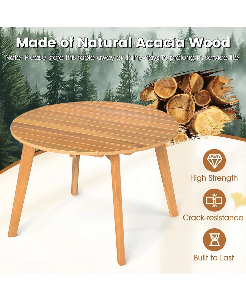 Sugift Round Outdoor Acacia Wood Side Table with Slatted Tabletop