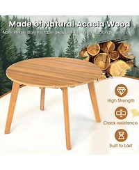 Sugift Round Outdoor Acacia Wood Side Table with Slatted Tabletop