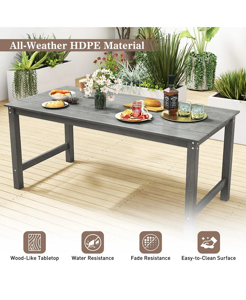 Sugift Hdpe Outdoor Dining Table for 6 Person with Wood-Like Tabletop and Umbrella Hole.