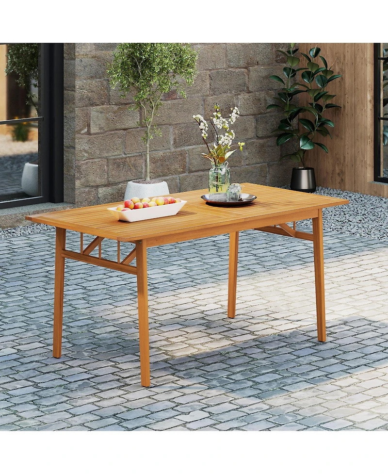 Sugift Outdoor Wooden Dining Table with Umbrella Hole and Stable Base