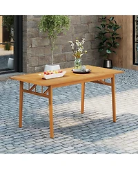 Sugift Outdoor Wooden Dining Table with Umbrella Hole and Stable Base
