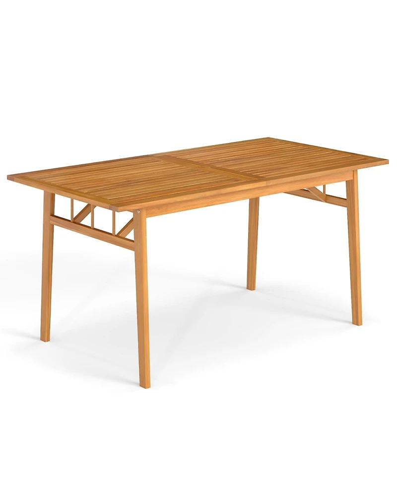 Sugift Outdoor Wooden Dining Table with Umbrella Hole and Stable Base