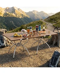 Yiortwo 2 Pack Folding Camping Tables with Wood Grain Top and Carry Bag for Outdoor Use