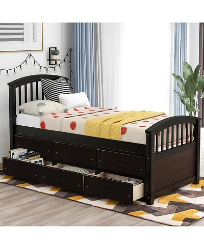 Boyel Living Twin Platform Bed with 6 Drawers, Solid Pinewood Storage Frame, for Kids and Teens