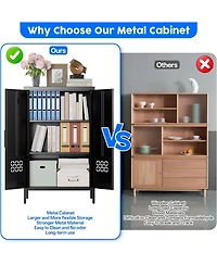 Streamdale Furniture Boyel Living 42 Inch Metal Storage Cabinet with Doors, Sideboard Organizer Adjustable Shelves for Home Office