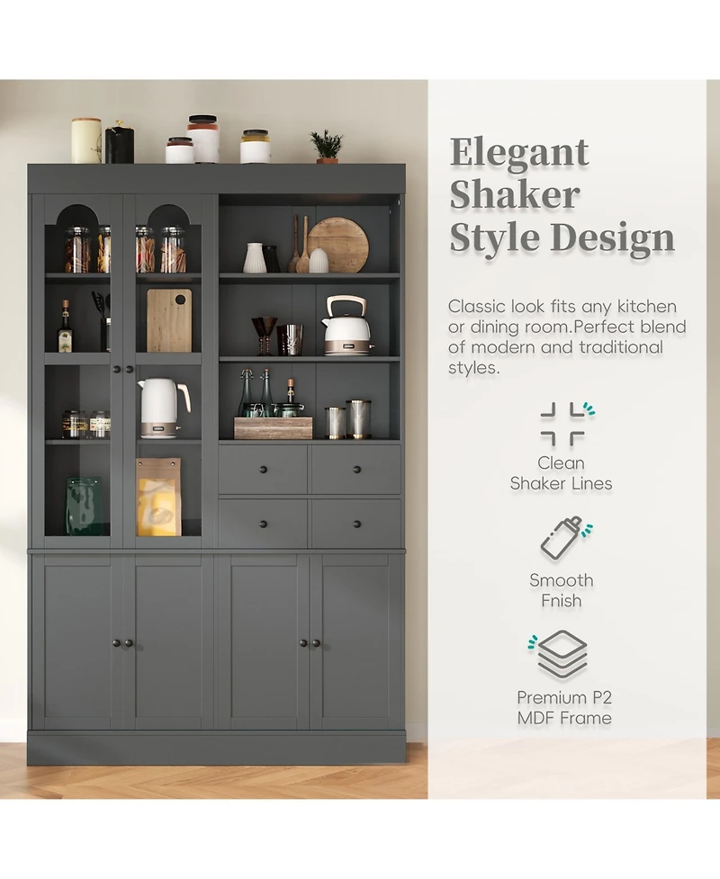Boyel Living Freestanding Buffet with Hutch, Tall Kitchen Pantry Cabinet 4 Drawers, Door Shelves and Pull-out Trays for Dining room, Room
