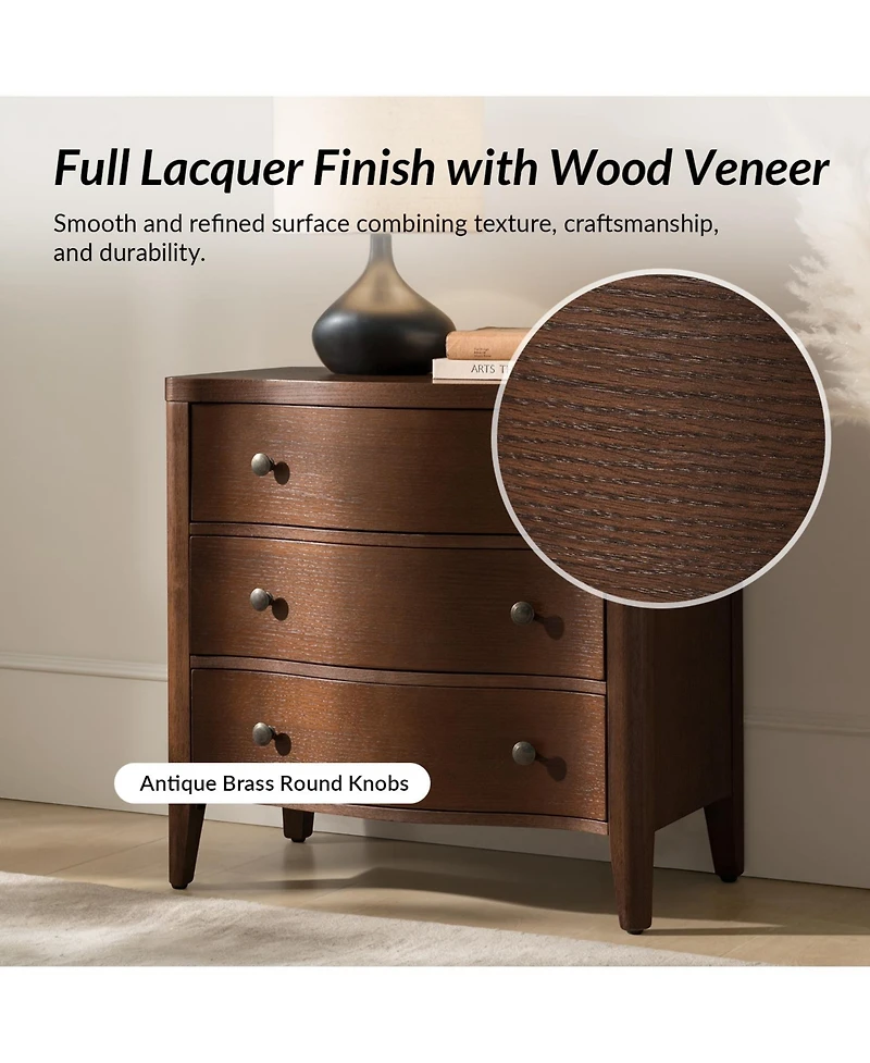 Hulala Home Horaz Modern 27''W 3-Drawers Curves End Table with Built-In Charging Station