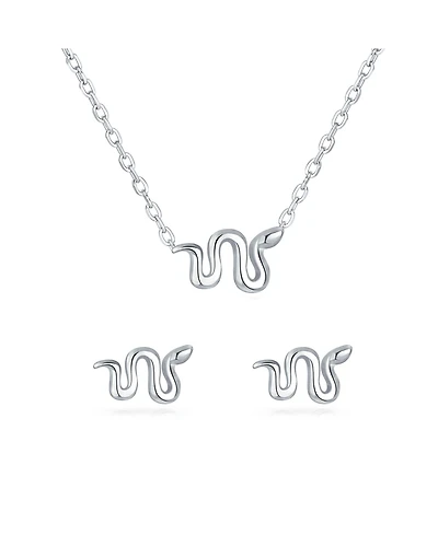 Bling Jewelry Garden Crawler Reptile Snake Pendant Necklace and Stud Earring Jewelry Set .925 Sterling Silver