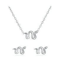Bling Jewelry Garden Crawler Reptile Snake Pendant Necklace and Stud Earring Jewelry Set .925 Sterling Silver