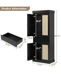 homfan Modern Rattan Pantry Cabinet with Adjustable Shelves and Drawer, Soft-Close Doors, Smooth Slides, Anti-Tip Safety, Freestanding Storage Unit
