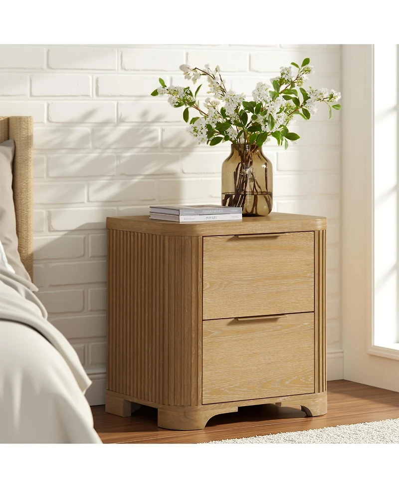 Hulala Home Rosalie 26''W Modern 2-Drawer Fluted End Table with Power Outlet
