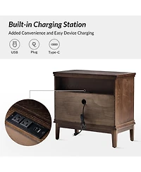 Hulala Home Rosalie Transitional 26"Tall 3-Drawer End Table with Built-in Charging Station