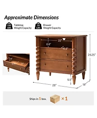 Hulala Home Isidora Transitional 28"W 2-Drawer Spindle-Style Solid Wood Columns End Table with Usb Ports