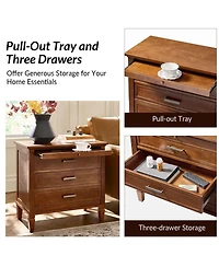 Hulala Home Launcelot Eliseo Transitional 3 Drawers End Table with Built-In Outlets Usb Type C