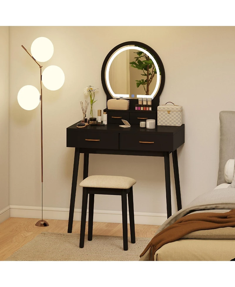 Slickblue Small Dressing Table Set with Led Lighted Mirror and Comfortable Stool
