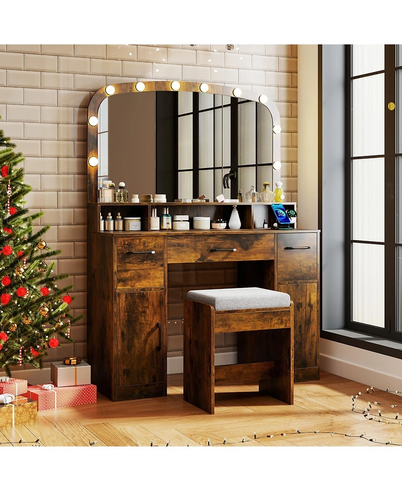 Slickblue 3-Color Light Makeup Desk with Stool and Convenient Charging Station