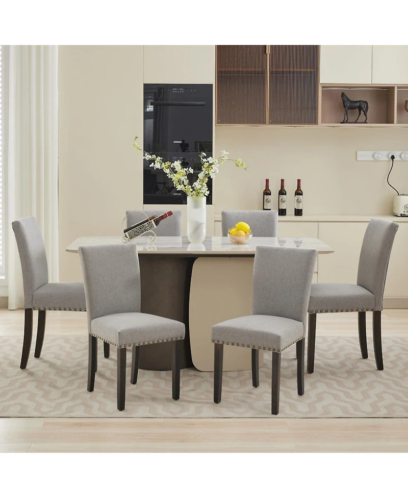 homfan Set of 2 Dining Chairs, Linen Upholstered Parsons Chairs with Nailhead Trim and Wood Legs for Dining Room