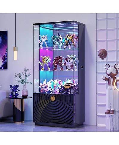 Vlsrka 71 Inch Tall Glass Bar Cabinet with Rgb Led Lighting and Motion Sensors