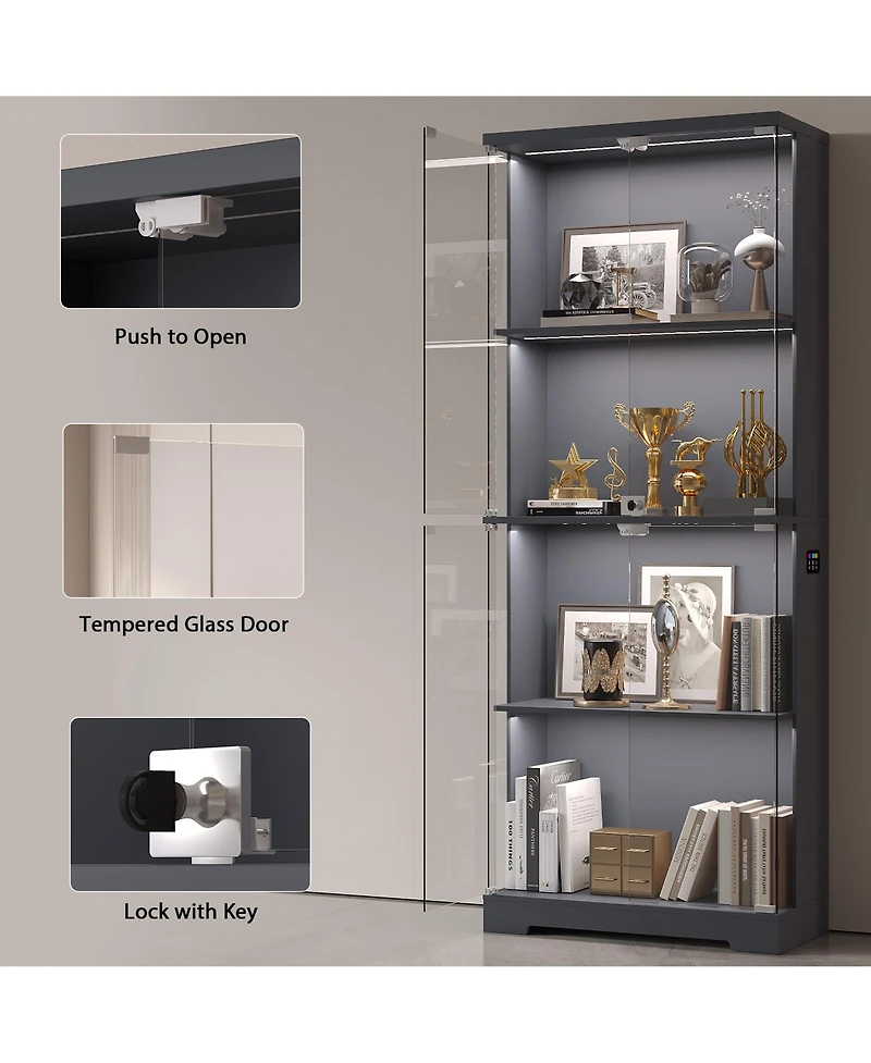 Vlsrka Glass Display Cabinet 4-Tier with Rgb Light and Security Lock