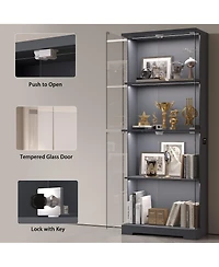 Vlsrka Glass Display Cabinet 4-Tier with Rgb Light and Security Lock