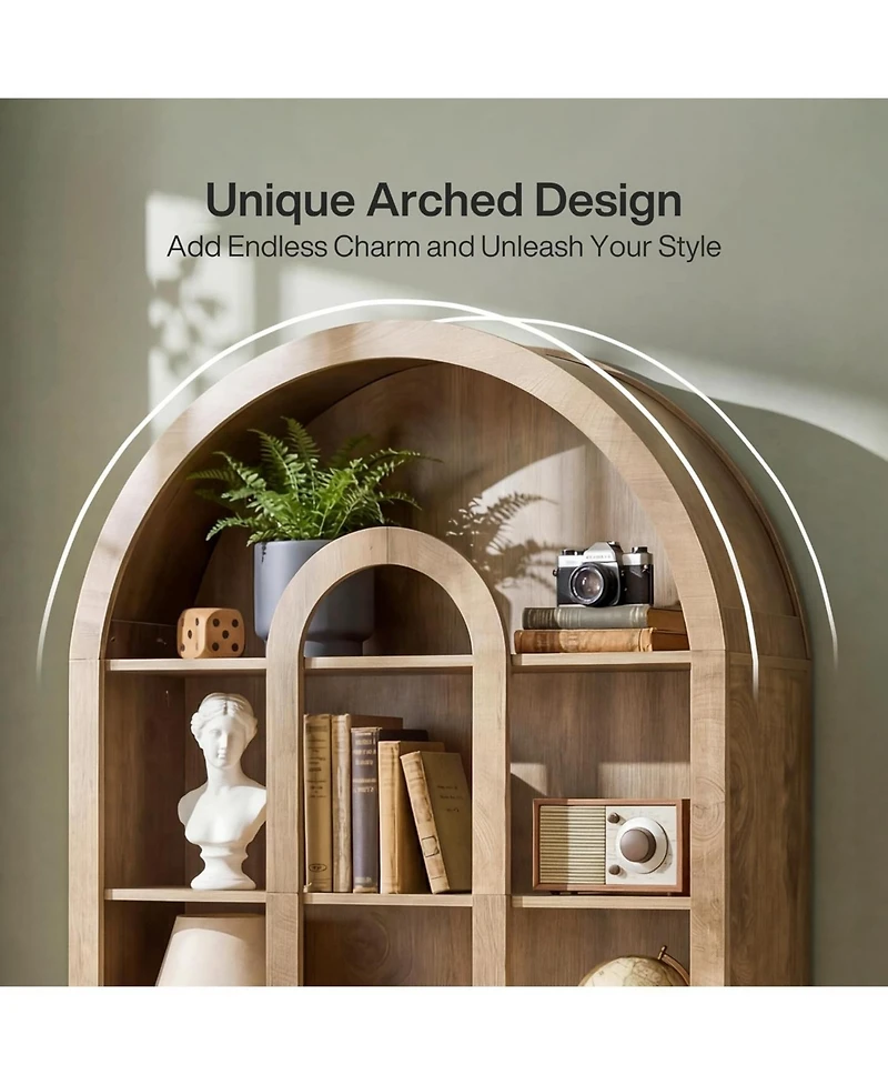 Tribesigns Set of 2 71 Inch Tall Bookshelf, 5-Tier Arched Bookcase with Open Shelves, Vintage Free-Standing Display Shelves