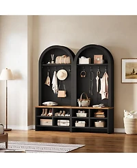 Tribesigns 70.87 Inch Hall Tree with Bench and Shoe Storage, Arched Coat Rack 4 Hooks Cubbies, Entryway