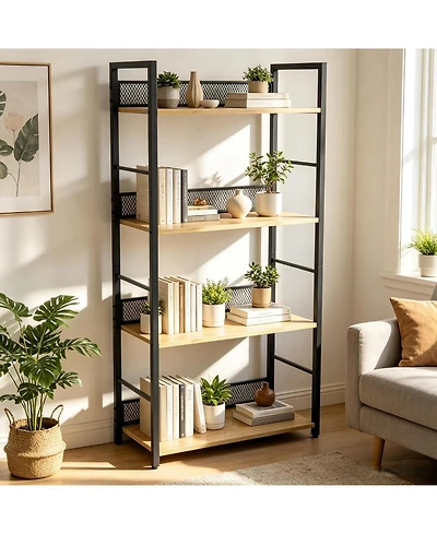 gaomon 4 Tier Bookshelf with Metal Frame and Wood Shelves, Tall Industrial Bookcase Storage Rack for Bedroom Living Room Home Office