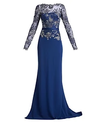 Tadashi Shoji Women's Beacon Belted Embroidered Illusion Gown