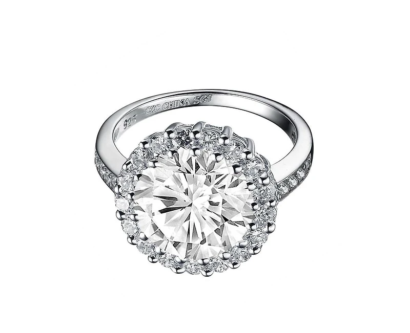 Genevive Brilliant White Gold Plated Round Cz Halo Pave Statement Ring