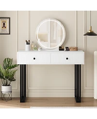 homfan Modern Vanity Desk with Led Mirror, Adjustable Lighting, 2 Drawers, Space-Saving Bedroom Makeup Table
