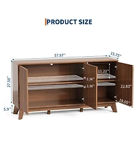 homfan 58 Inch Modern Farmhouse Fluted Wooden Credenza, 3-Door Sideboard Buffet with Adjustable Shelves, Multi-Use Storage Console