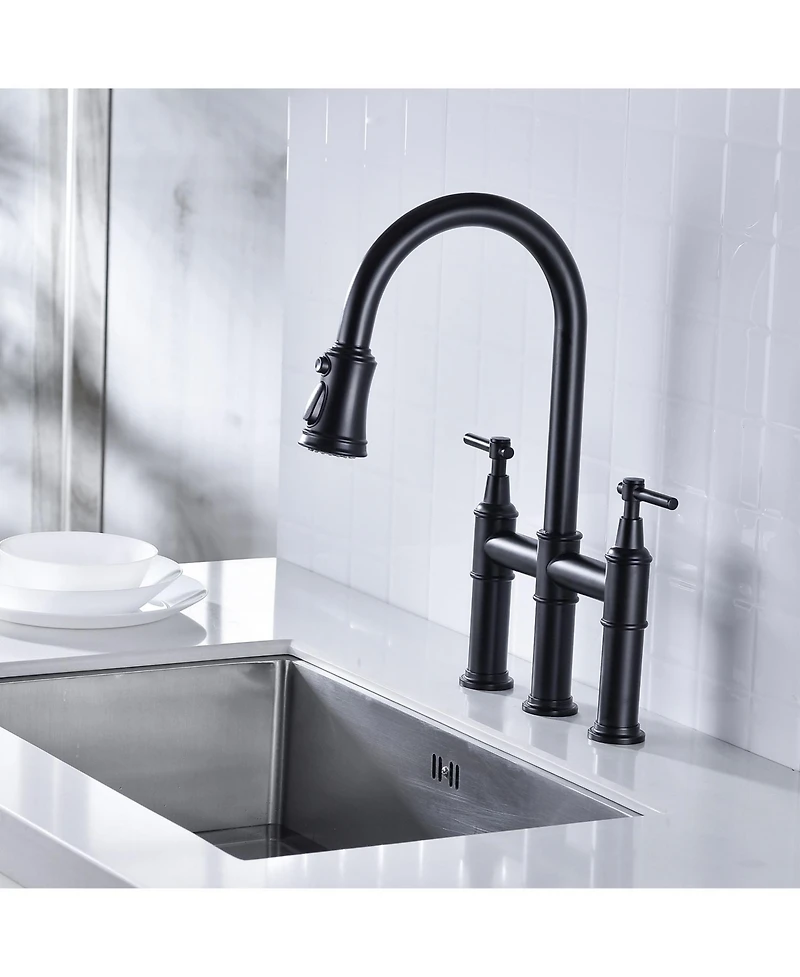 Phying Bridge Kitchen Faucet with Pull-Down Sprayhead in Spot