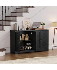 homfan 55 Inch Modern Sideboard Credenza, 4-Door Buffet Cabinet with Adjustable Shelves and Gold Handles for Kitchen, Living Room Entryway
