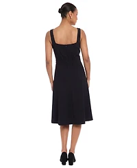 London Times Petite Square Neck Sleeveless Scuba Crepe Midi Dress