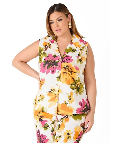 Ashley Stewart Plus Watercolor Floral Print Women's Shirt