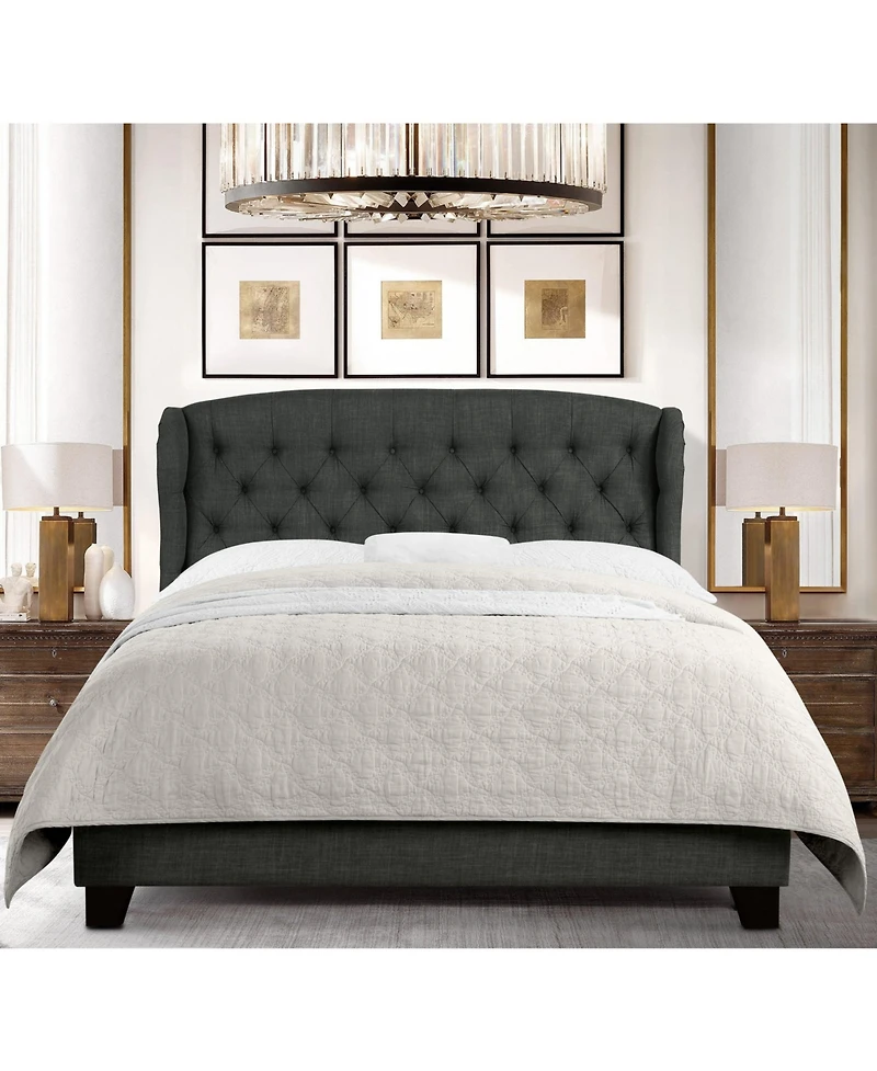 Boyel Living High Back Upholstered Bed Button Tufted Frame with Solid Wood Structure Soft Fabric Headboard