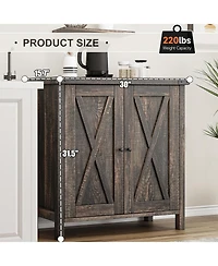 homfan Farmhouse Entryway Storage Cabinet Set, 2 Piece Sideboard Buffet with Adjustable Shelves and Doors, Console for Living Room, Dining Room