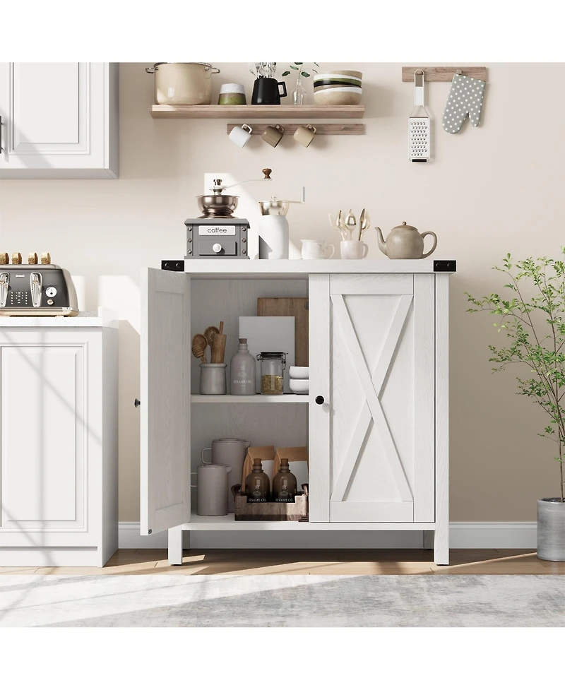 homfan Farmhouse Entryway Storage Cabinet Set, 2 Piece Sideboard Buffet with Adjustable Shelves and 2 Doors, Console for Living Room, Dining Room