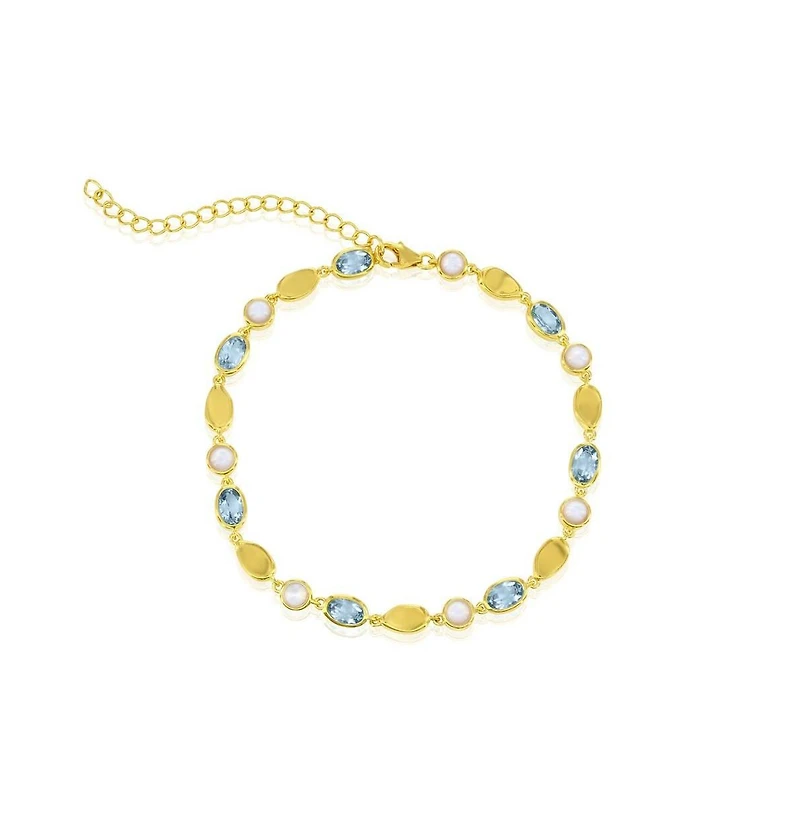 Simona Sterling Silver, Round Mop and Oval Topaz Gem Bracelet - Gold Plated