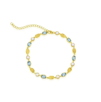 Simona Sterling Silver, Round Mop and Oval Topaz Gem Bracelet - Gold Plated