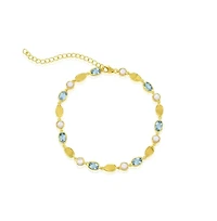 Simona Sterling Silver, Round Mop and Oval Topaz Gem Bracelet - Gold Plated